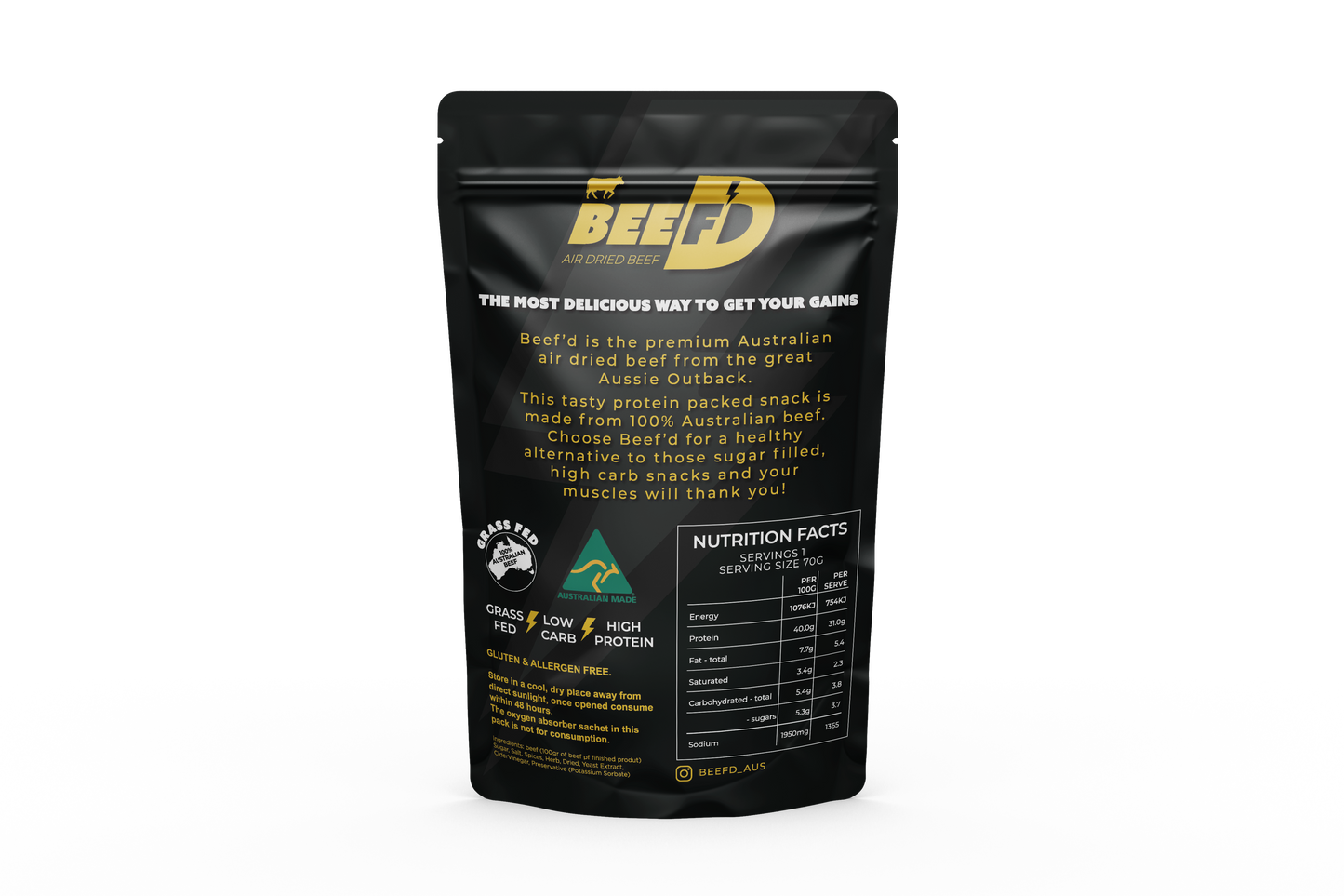 7 x BEEF'D ORIGINAL FLAVOURED BILTONG 70g