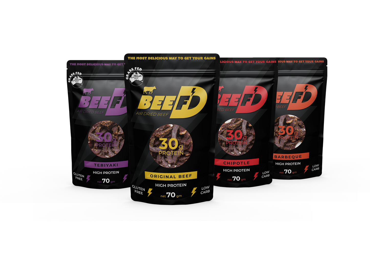 7 x BEEF'D ASSORTED FLAVOURS BILTONG 70g