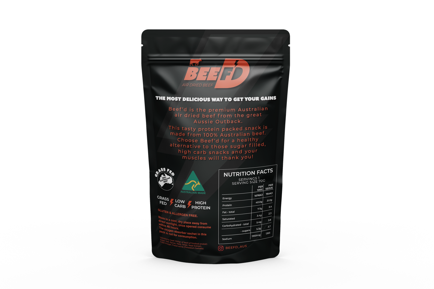 7 x BEEF'D BBQ FLAVOURED BILTONG 70g